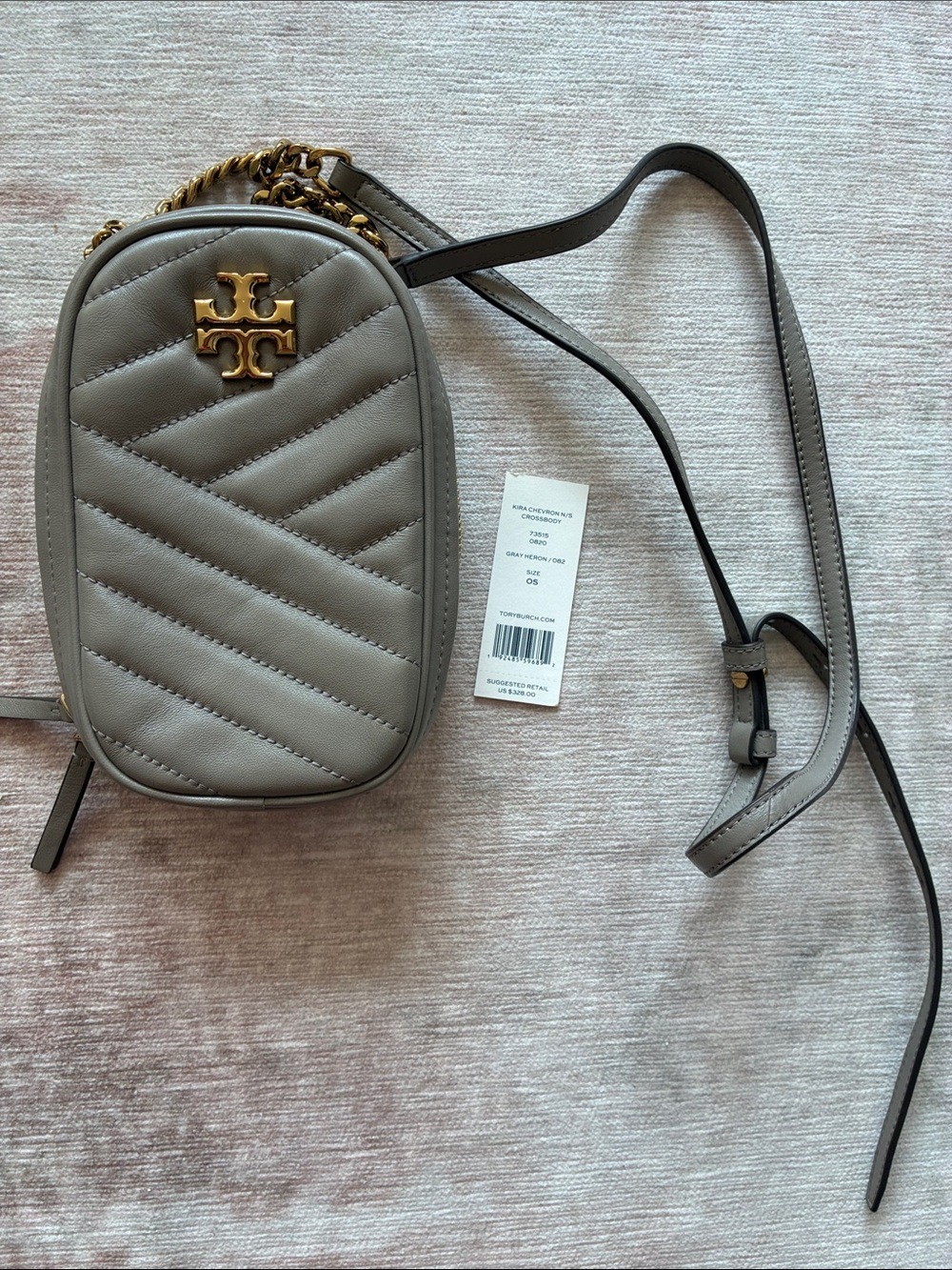 Tory Burch Kira Crossbody Phone Bag Gray Leather - Picture 2 of 7